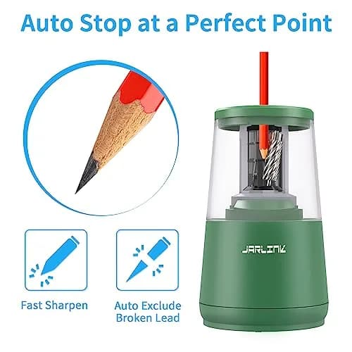 JARLINK Electric Pencil Sharpener Green, 8mm (0.31 inch) | Auto Stop & Heavy Duty Helical Blade thumbnail 3