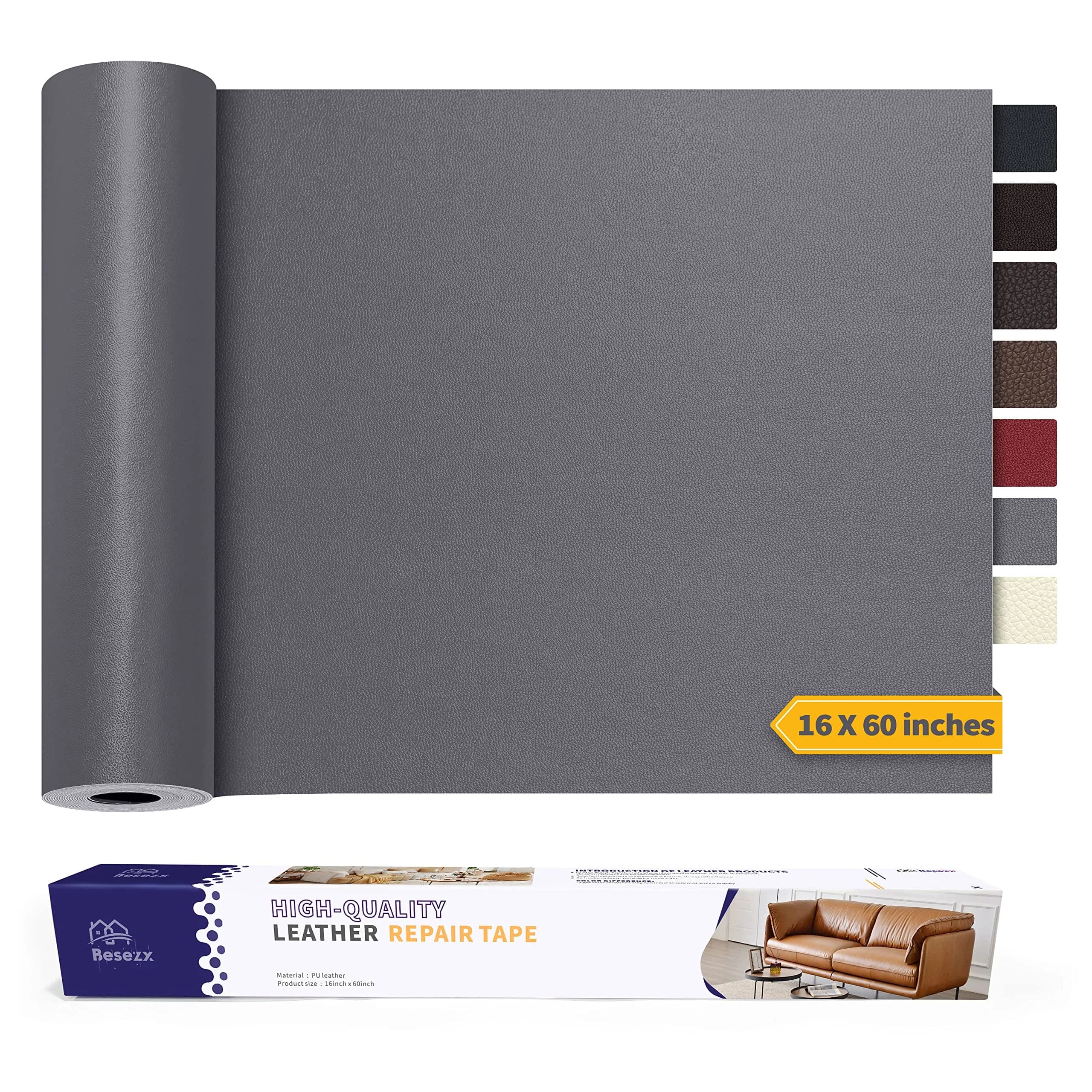 Besezx Leather Repair Patch Tape Kit 60in x 16in (152cm x 40cm) | Self-Adhesive, Waterproof, Classic Gray