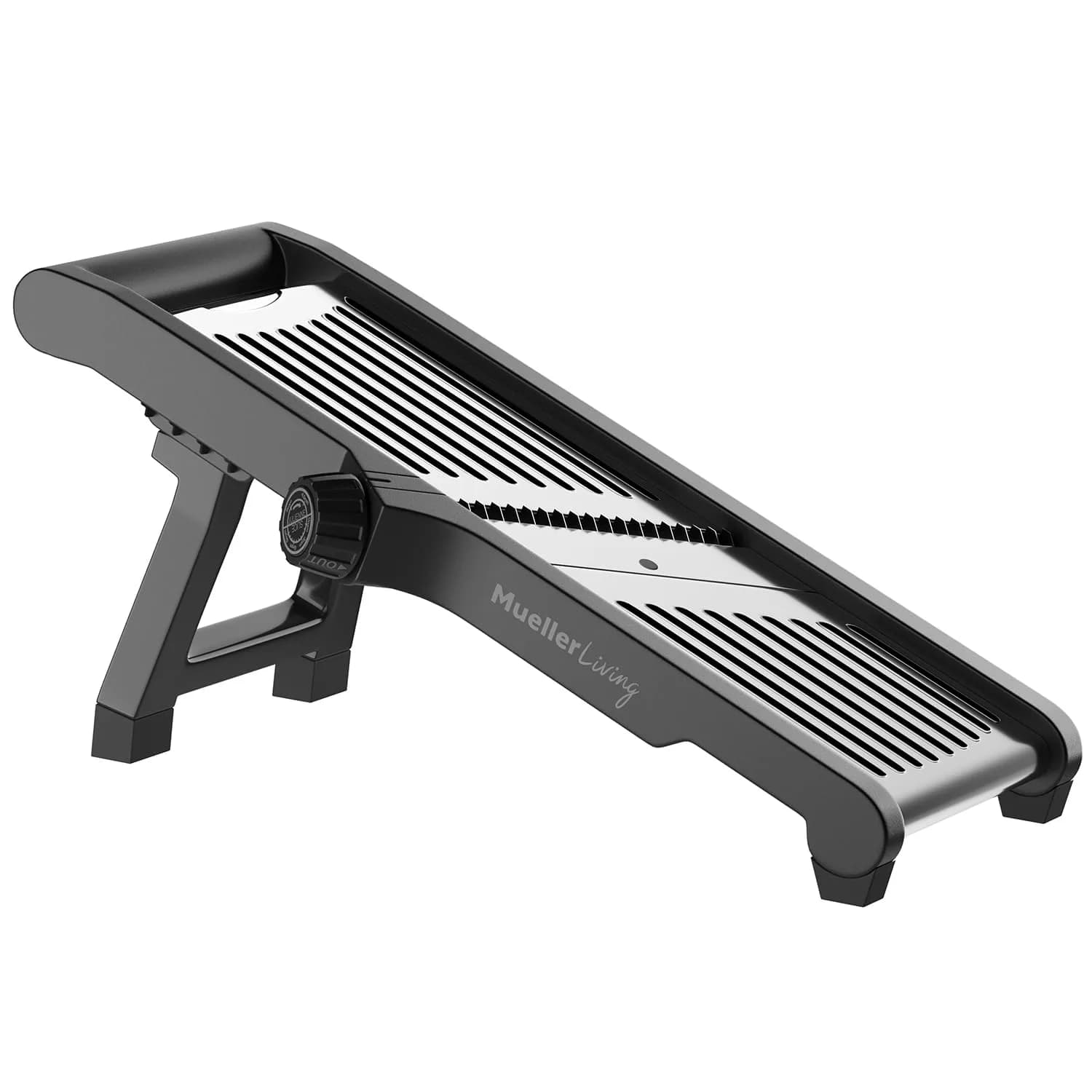 MuellerLiving Mandoline Slicer Stainless Steel | Adjustable Slice & Julienne, 1.0-9.0mm Thickness | 15.94" L x 6.89" W
