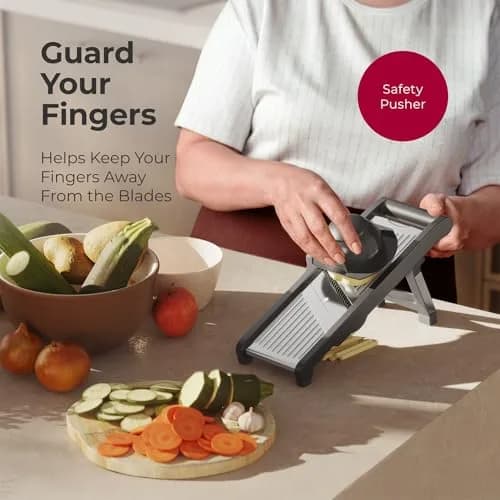 MuellerLiving Mandoline Slicer Stainless Steel | Adjustable Slice & Julienne, 1.0-9.0mm Thickness | 15.94" L x 6.89" W thumbnail 5