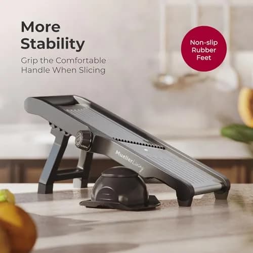 MuellerLiving Mandoline Slicer Stainless Steel | Adjustable Slice & Julienne, 1.0-9.0mm Thickness | 15.94" L x 6.89" W thumbnail 8