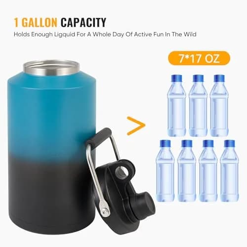 Kerilyn Insulated Gallon Jug with Handle, 3785ml (128oz) Stainless Steel | Keeps Drinks Cold 48 Hrs, Hot 24 Hrs thumbnail 6