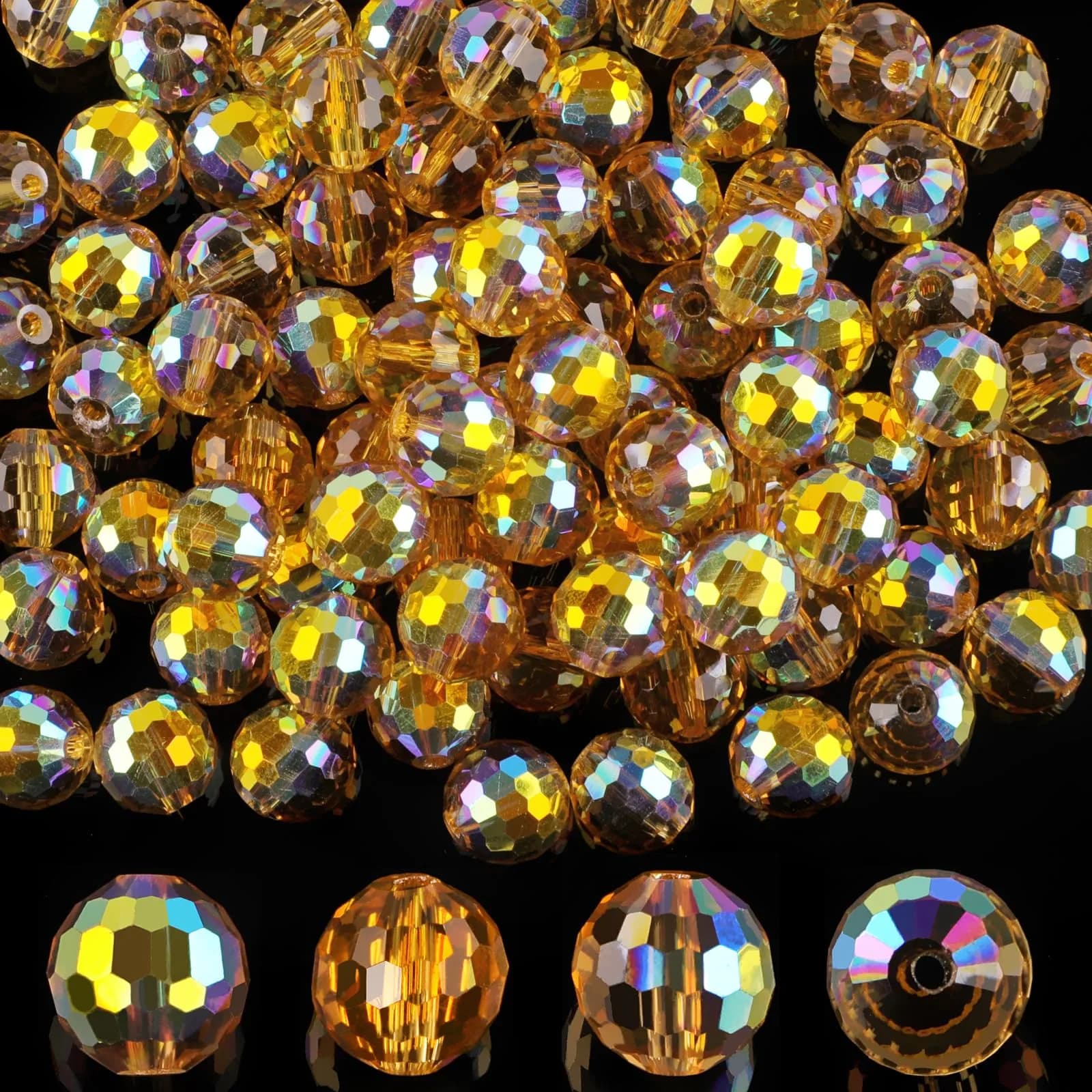 Reastar Crystal Glass Beads 10mm (0.39 inch) AB - 80 Pcs | Sparkly Faceted Beads for Jewelry Making — Gold-80PCS