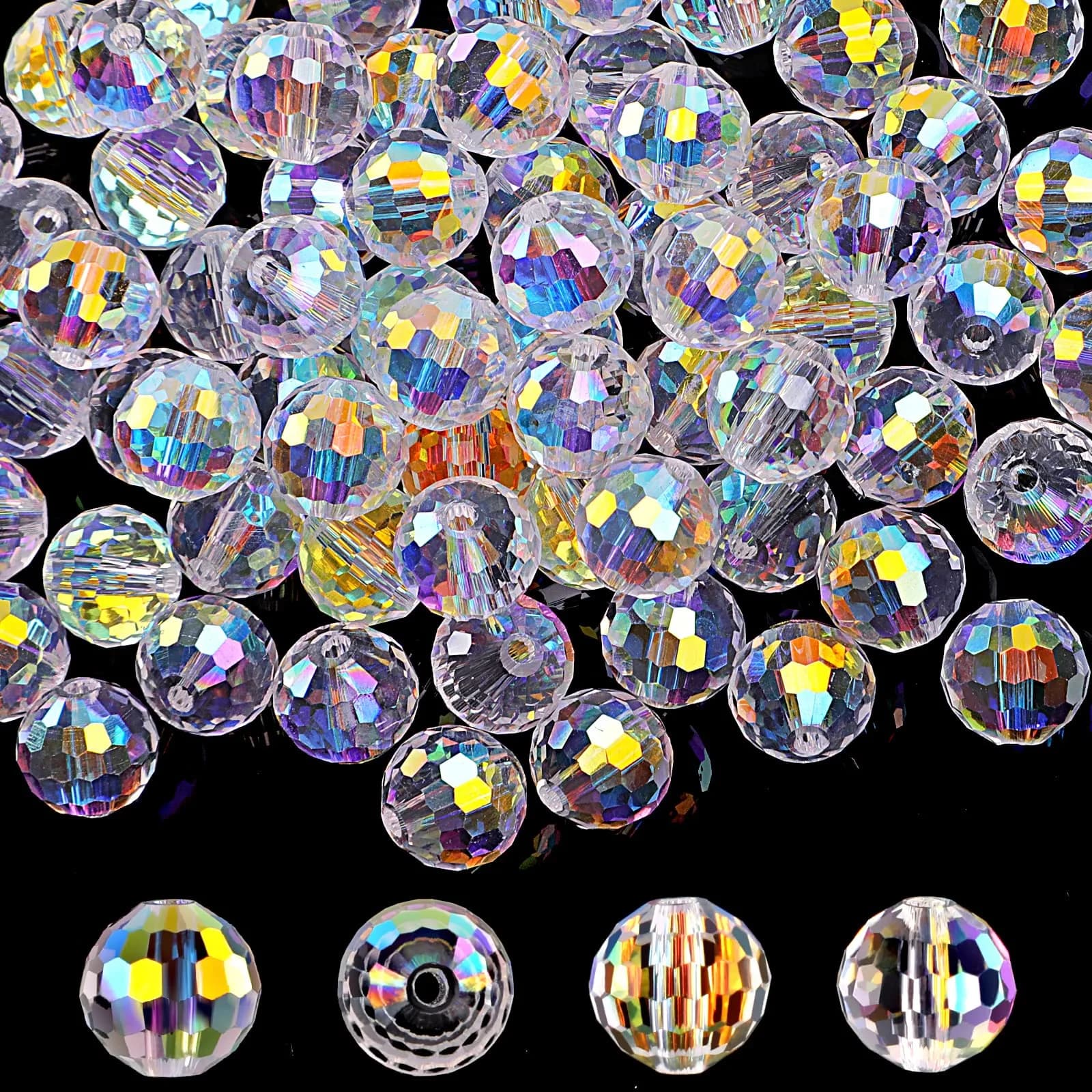 Reastar Crystal Glass Beads 10mm (0.39 inch) AB - 80 Pcs | Sparkly Faceted Beads for Jewelry Making - main product image