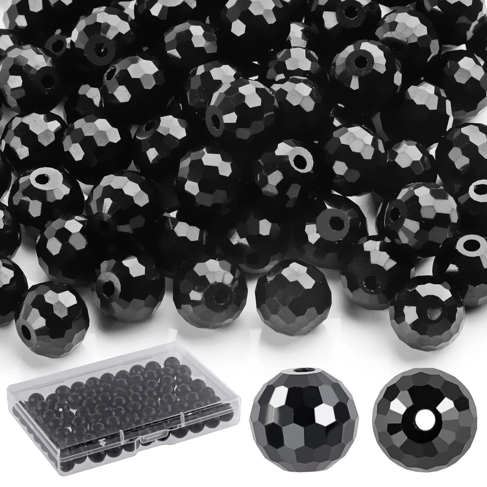 Reastar Crystal Glass Beads 10mm (0.39 inch) AB - 80 Pcs | Sparkly Faceted Beads for Jewelry Making — Black-80PCS / 10mm