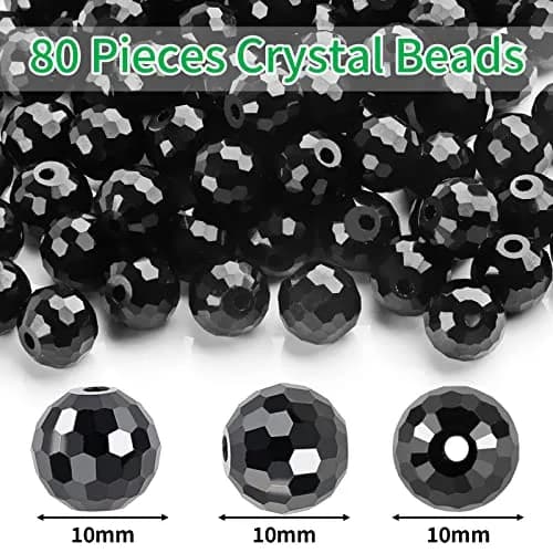 Reastar Black 80 Pcs 10mm Crystal Glass Beads | Faceted Sparkly Shiny for Jewelry Making thumbnail 2