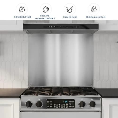 Generic Stainless Steel Kitchen Range Hood Backsplash 76cm x 61cm (24" x 30") | Easy Clean Splatter Guard for Indian Kitchens thumbnail 3