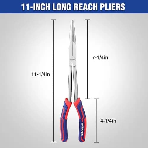 WORKPRO Premium 11” Extra Long Needle Nose Pliers | Heavy-Duty CRV Steel, Soft Grip for Precision Reach thumbnail 2
