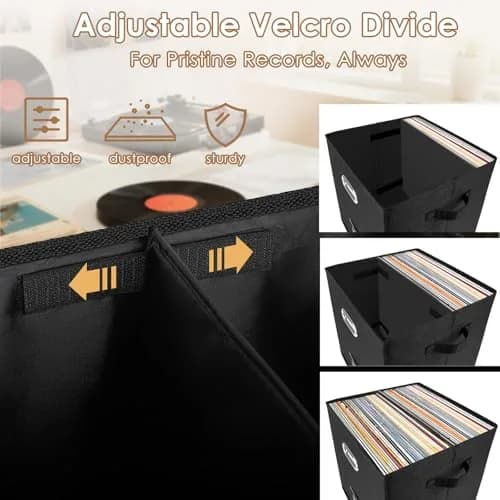 Woodoulogy Vinyl Record Storage Box 12-Inch | Space-Saving, Collapsible, Black Linen (13 inch cube) thumbnail 4