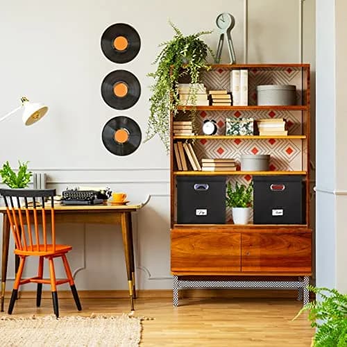 Woodoulogy Vinyl Record Storage Box 12-Inch | Space-Saving, Collapsible, Black Linen (13 inch cube) thumbnail 7