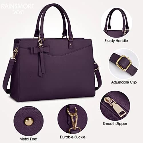 RAINSMORE PU Leather Laptop Tote Bag 15.6 Inch | Water-Resistant Business Work Bag with Detachable Bow thumbnail 5
