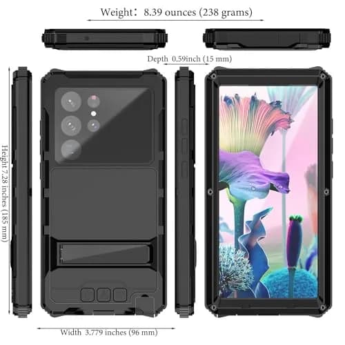 Lunivop Samsung Galaxy S23 Ultra Metal Heavy Duty Case Black | Military Grade Protection & Built-in Screen Protector thumbnail 2