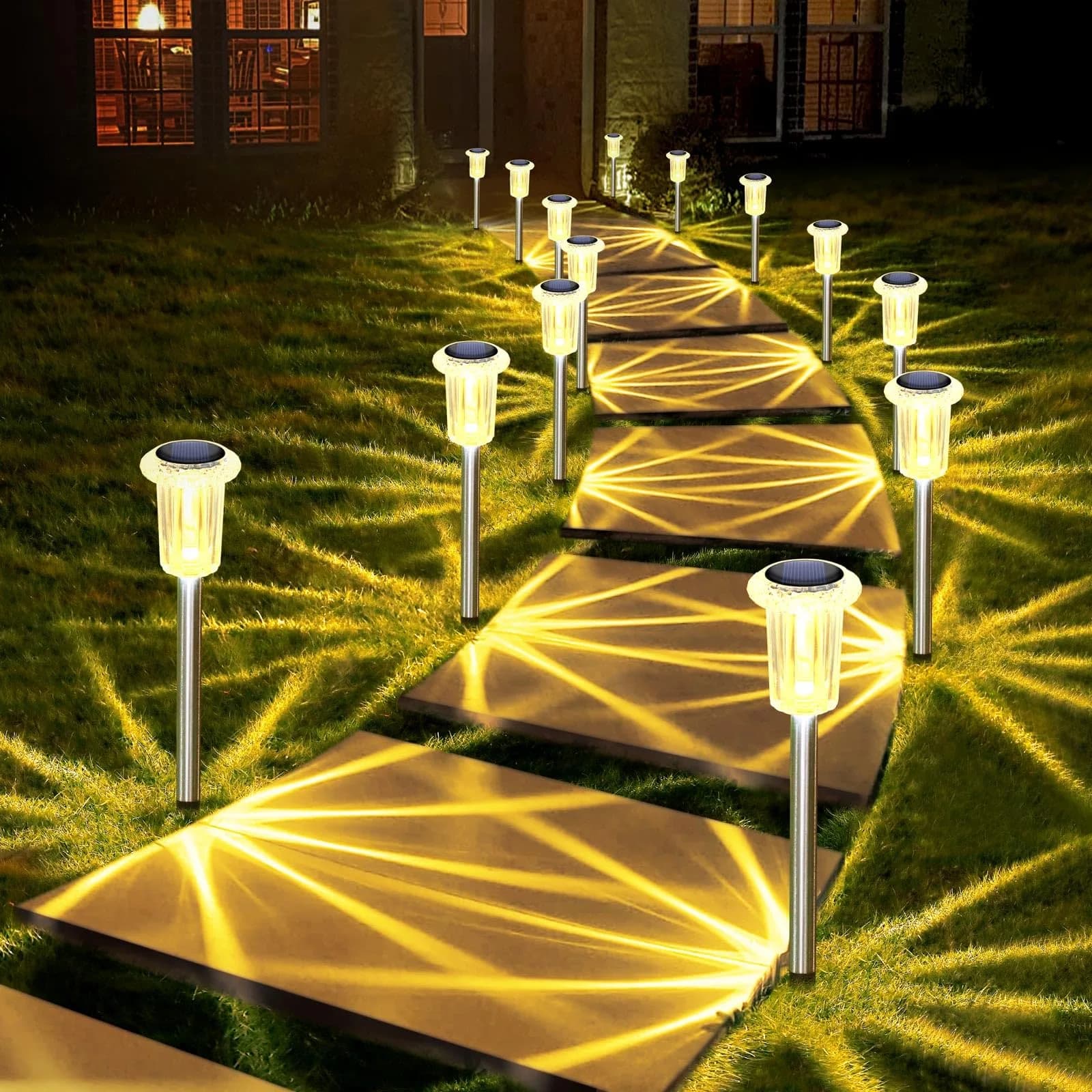 DenicMic 10 Pack Solar Pathway Lights Waterproof Warm White LED | Outdoor Garden Decor