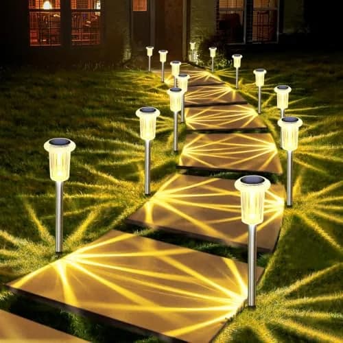 DenicMic 10 Pack Solar Pathway Lights Waterproof Warm White LED | Outdoor Garden Decor thumbnail 1