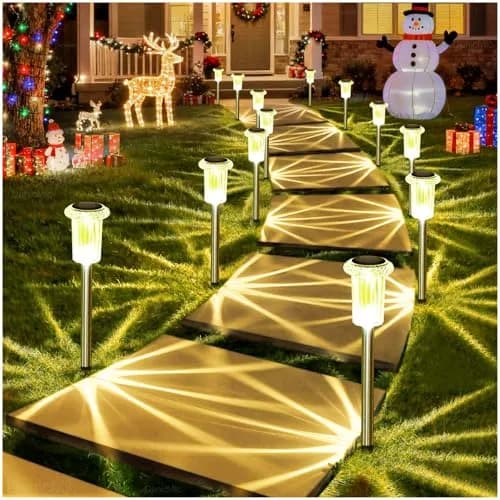 DenicMic 10 Pack Solar Pathway Lights Waterproof Warm White LED | Outdoor Garden Decor thumbnail 9