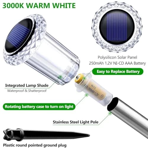 DenicMic 10 Pack Solar Pathway Lights Waterproof Warm White LED | Outdoor Garden Decor thumbnail 2