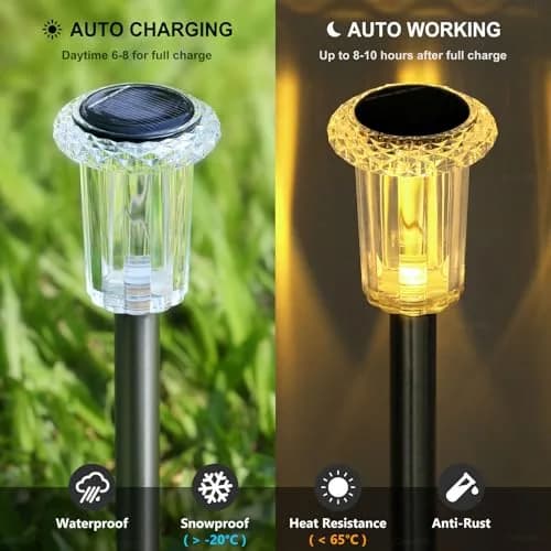 DenicMic 10 Pack Solar Pathway Lights Waterproof Warm White LED | Outdoor Garden Decor thumbnail 3
