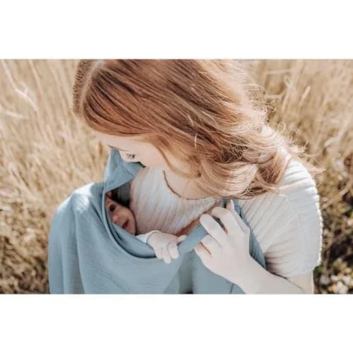 Konssy Muslin Nursing Cover Up for Breastfeeding with Rigid Hoop, 100% Cotton (Blue) | Breathable & Skin-Friendly for New Moms thumbnail 4