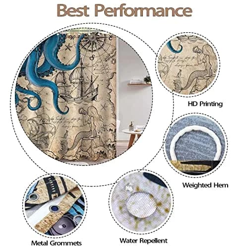 Fungarth Nautical Octopus Shower Curtain 183cm (72"W x 84"L) | Waterproof Polyester Fabric with Metal Grommets thumbnail 6