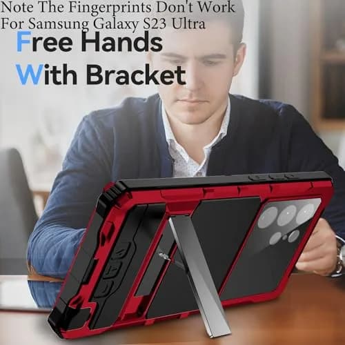 Lunivop Heavy Duty Metal Case for Samsung Galaxy S23 Ultra | Military Grade Protection with Kickstand & Screen Protector (Red) thumbnail 4