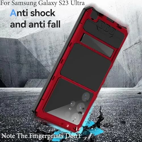 Lunivop Heavy Duty Metal Case for Samsung Galaxy S23 Ultra | Military Grade Protection with Kickstand & Screen Protector (Red) thumbnail 5