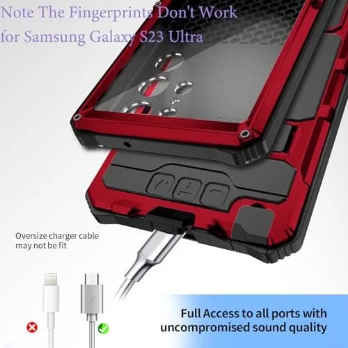 Lunivop Heavy Duty Metal Case for Samsung Galaxy S23 Ultra | Military Grade Protection with Kickstand & Screen Protector (Red) thumbnail 6