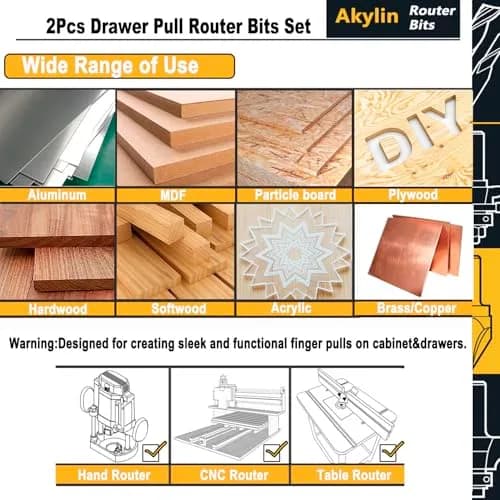 Akylin 2Pcs Finger Pull Router Bit Set 1/2" Shank | Drawer Handle Making Tool thumbnail 6