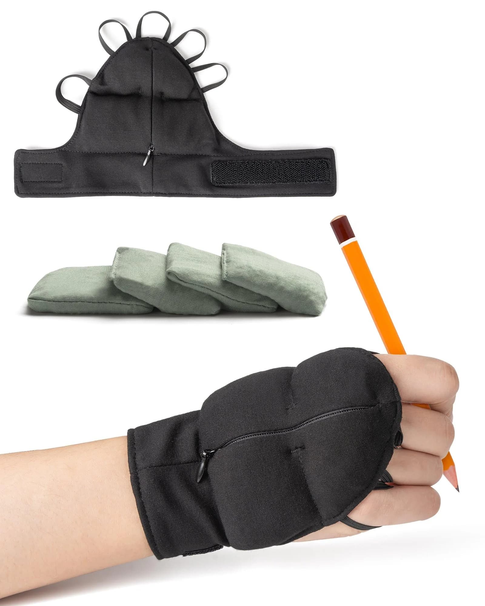 Bottle Pouch Weighted Gloves for Tremors - Large Black Right Hand | Stability Aid for Parkinson's Hand Tremors, Enhanced Grip & Writing Support - main product image
