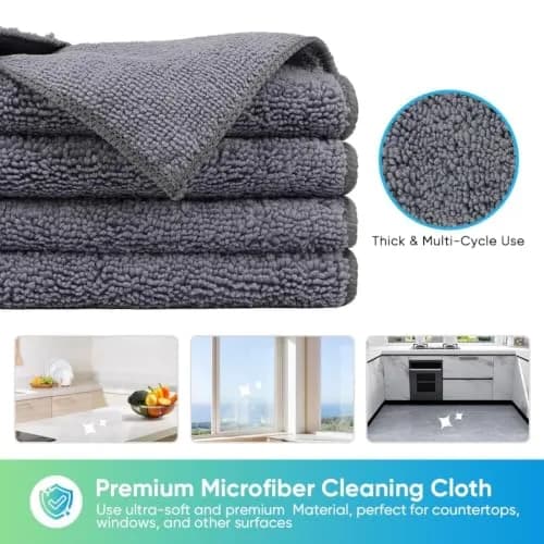 HOMEXCEL Grey Microfiber Cleaning Cloth 12 Pack | Scratch-Free, Super Absorbent for Car & Home thumbnail 2