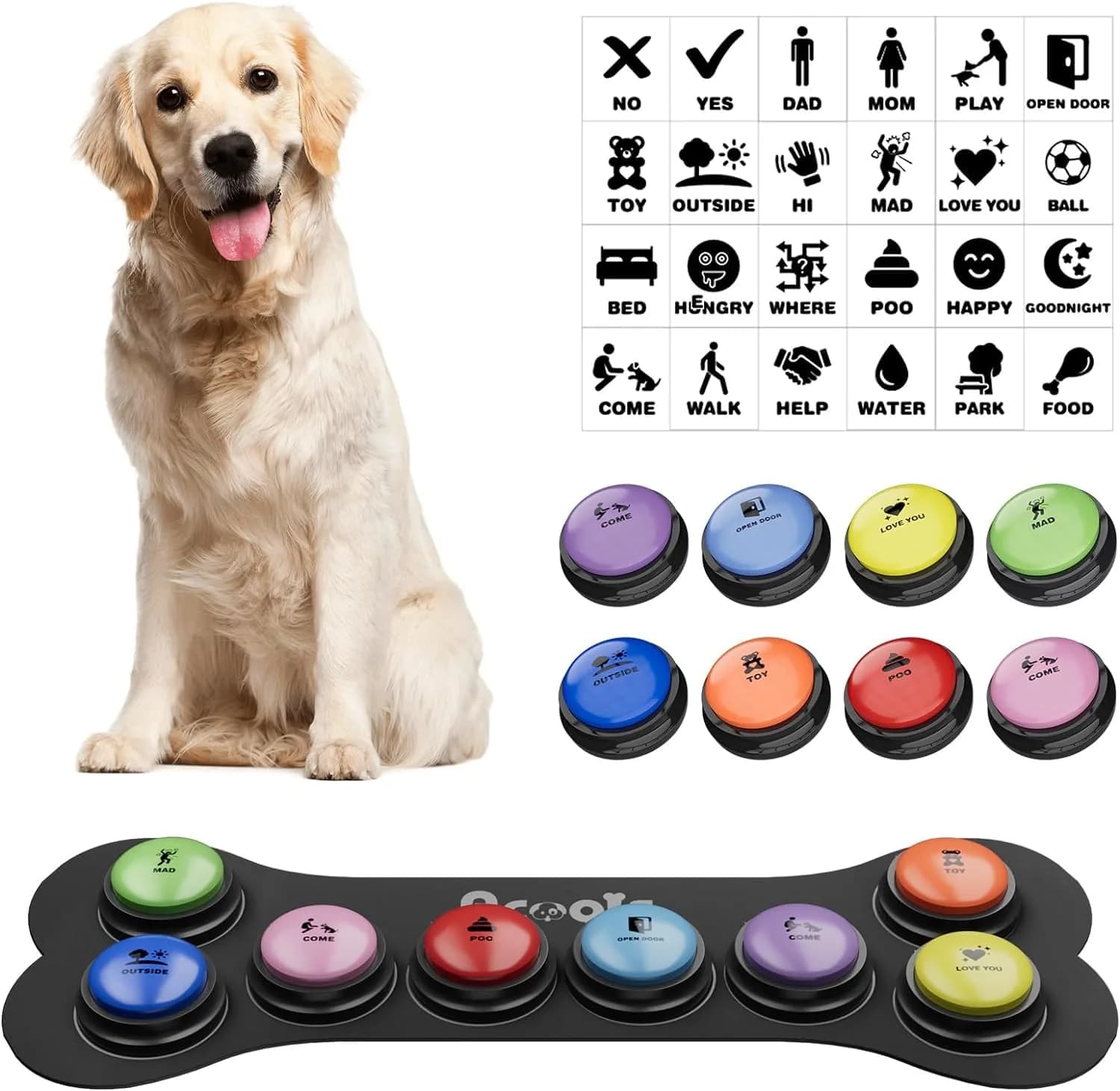 Acools Dog Buttons for Communication, 8 Pcs Recordable Voice Pet Buzzer Training Buttons Set with Mat | Dog Talking Buttons - main product image