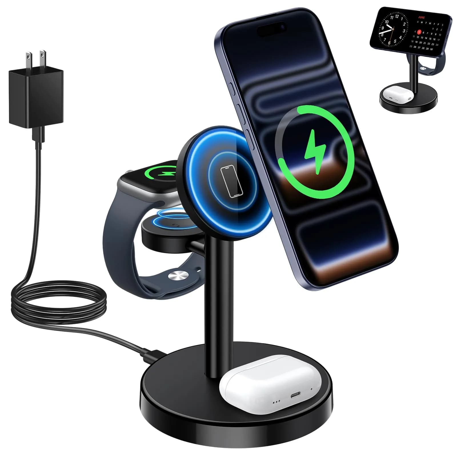 Aeinidi 3 in 1 Magnetic Wireless Charging Station for Apple Magsafe Charger | 15W Fast Magnetic Stand - main product image