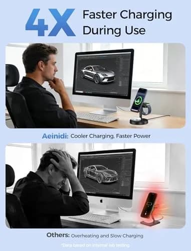 Aeinidi 3 in 1 Magnetic Wireless Charging Station for Apple Magsafe Charger | 15W Fast Magnetic Stand thumbnail 2
