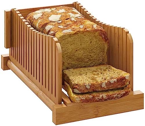 Vriccc Bamboo Bread Slicer | Adjustable 3 Thickness Sizes, Foldable Compact Cutting Board thumbnail 1