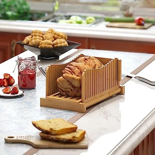Vriccc Bamboo Bread Slicer | Adjustable 3 Thickness Sizes, Foldable Compact Cutting Board thumbnail 4