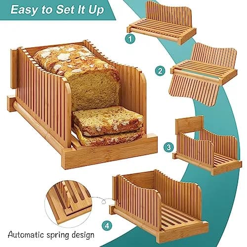 Vriccc Bamboo Bread Slicer | Adjustable 3 Thickness Sizes, Foldable Compact Cutting Board thumbnail 5