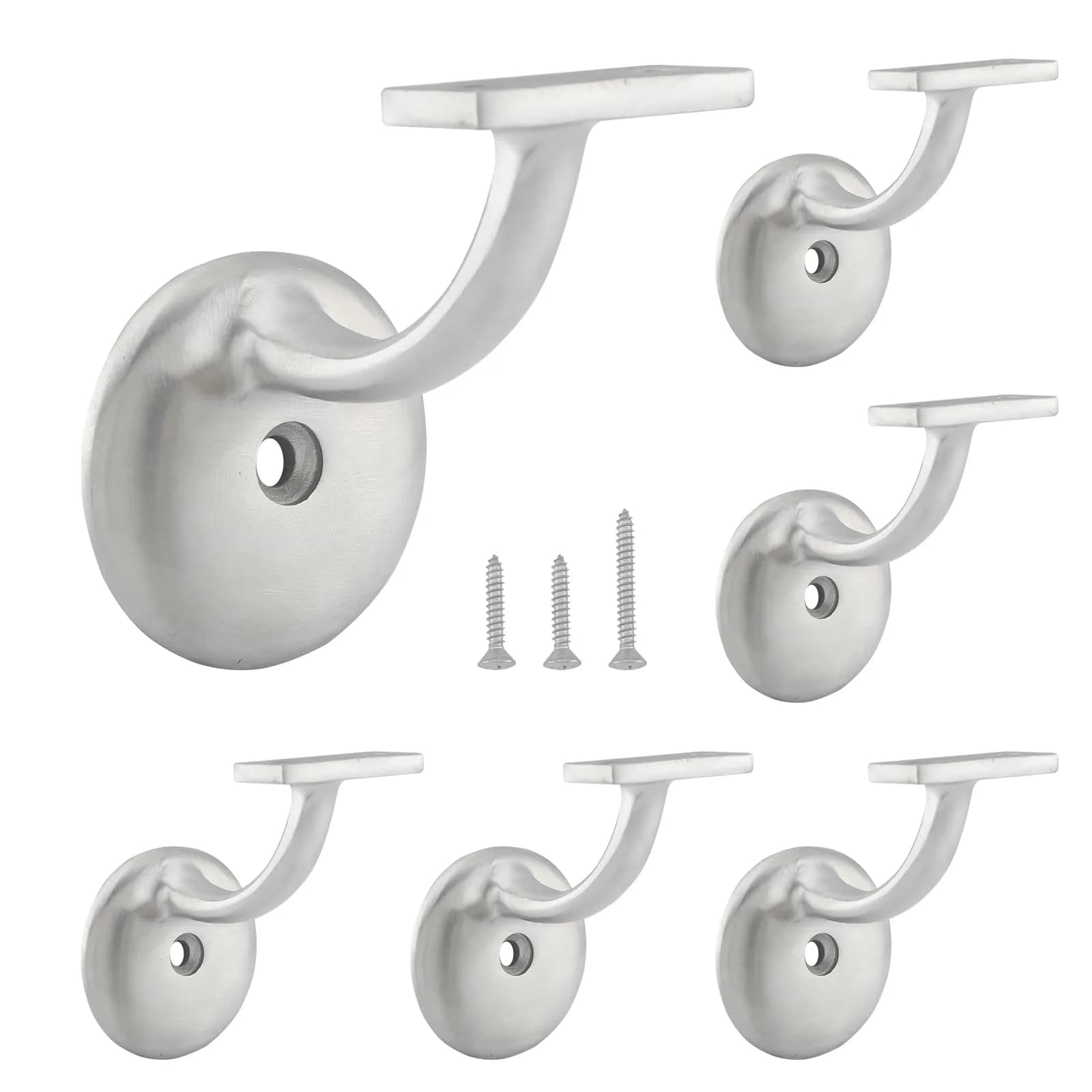 HOME MASTER HARDWARE Hand Rail Brackets for Stairs 6 Pack | Heavy Duty Zinc Support, Matte Black Finish — 2.13" Satin Nickel