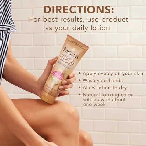 Jergens Natural Glow Self Tanner Body Lotion, Fair to Medium Skin Tone, 7.5 Oz (2x 15 Fl Oz) | Gradual Tan & Daily Moisturizer thumbnail 7