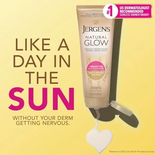 Jergens Natural Glow Self Tanner Body Lotion, Fair to Medium Skin Tone, 7.5 Oz (2x 15 Fl Oz) | Gradual Tan & Daily Moisturizer thumbnail 2