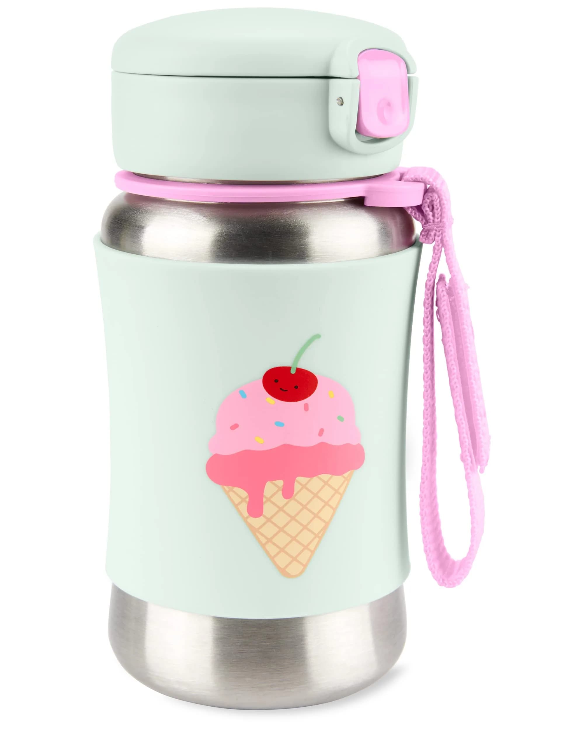Skip Hop Zoo Stainless Steel Straw Bottle Butterfly 350ml (12oz) | Spill-Proof Toddler Cup — Ice Cream