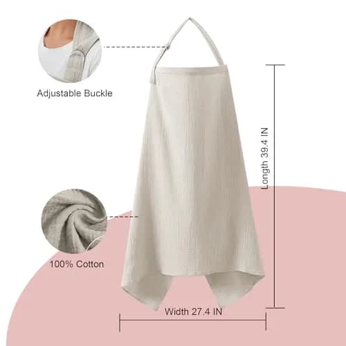 Zdolmy Muslin Nursing Cover for Breastfeeding 100cm x 70cm | Breathable 100% Cotton with Rigid Hoop thumbnail 5