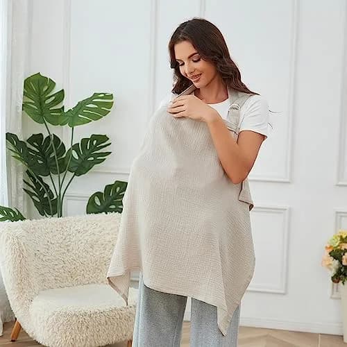 Zdolmy Muslin Nursing Cover for Breastfeeding 100cm x 70cm | Breathable 100% Cotton with Rigid Hoop thumbnail 2