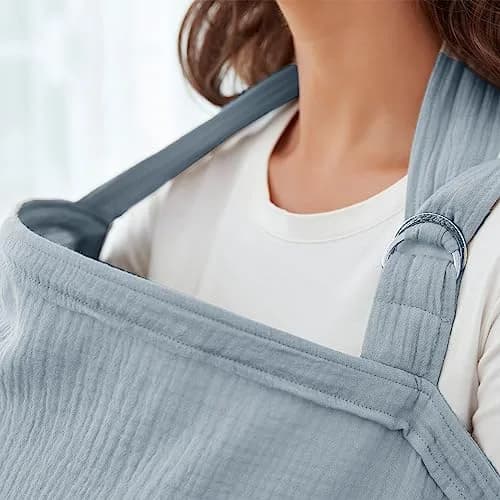 Zdolmy Muslin Nursing Cover for Breastfeeding, Breathable 100% Cotton Privacy Cover with Rigid Hoop, Light Blue (100 x 70 cm / 39.4 x 27.4 in) thumbnail 4