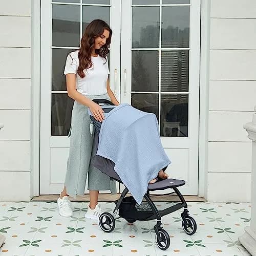 Zdolmy Muslin Nursing Cover for Breastfeeding, Breathable 100% Cotton Privacy Cover with Rigid Hoop, Light Blue (100 x 70 cm / 39.4 x 27.4 in) thumbnail 6