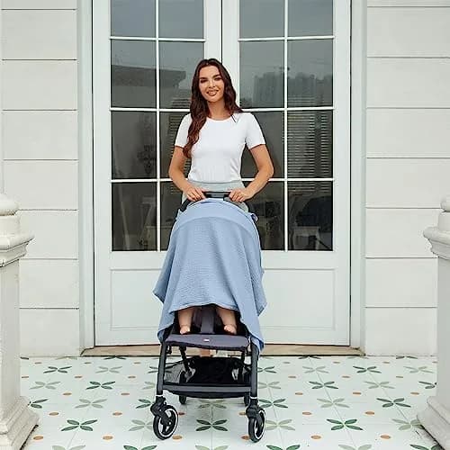 Zdolmy Muslin Nursing Cover for Breastfeeding, Breathable 100% Cotton Privacy Cover with Rigid Hoop, Light Blue (100 x 70 cm / 39.4 x 27.4 in) thumbnail 7