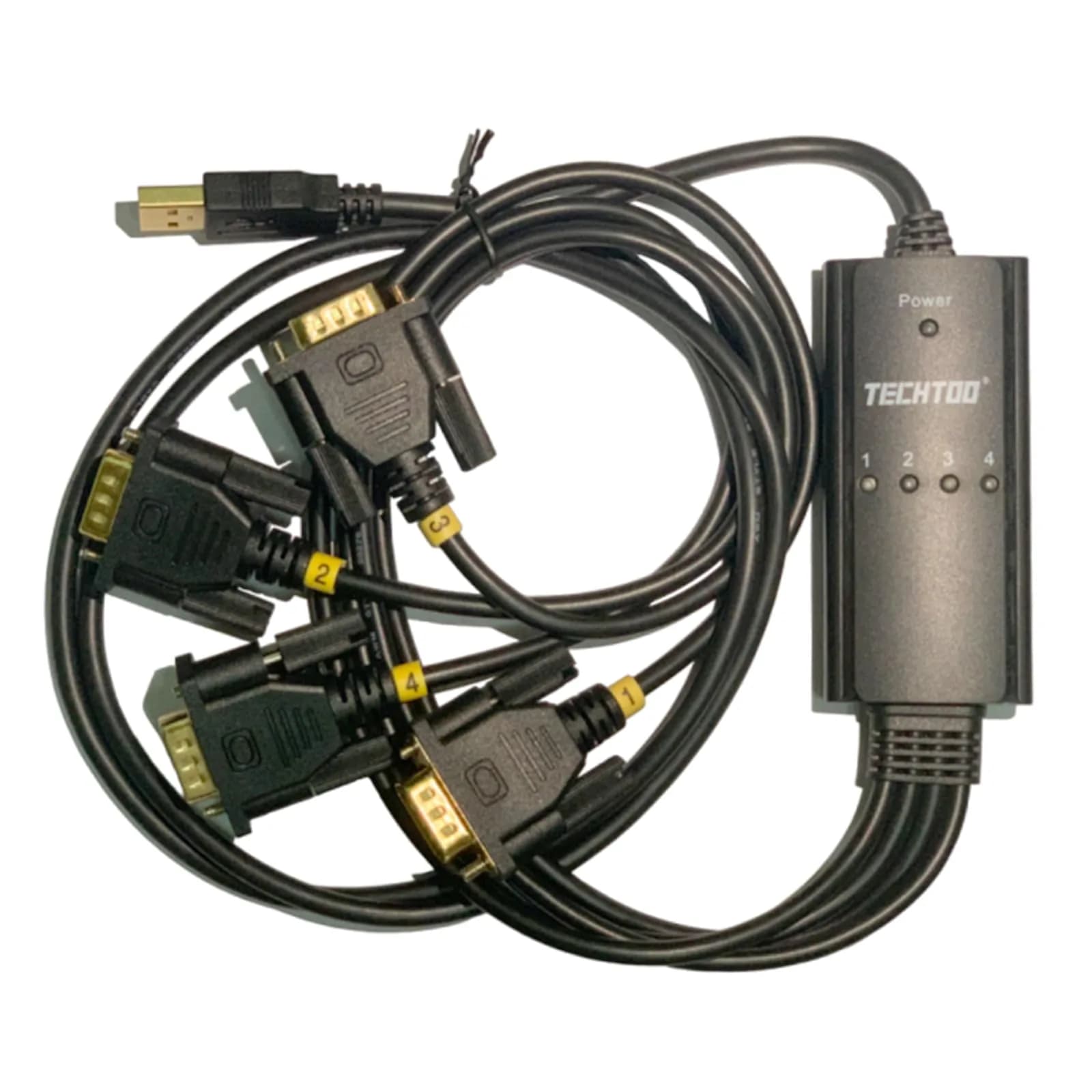 TECHTOO 4-Port USB to RS232 DB9 Serial Adapter Cable 1.5m (4.92ft) | Prolific Chipset