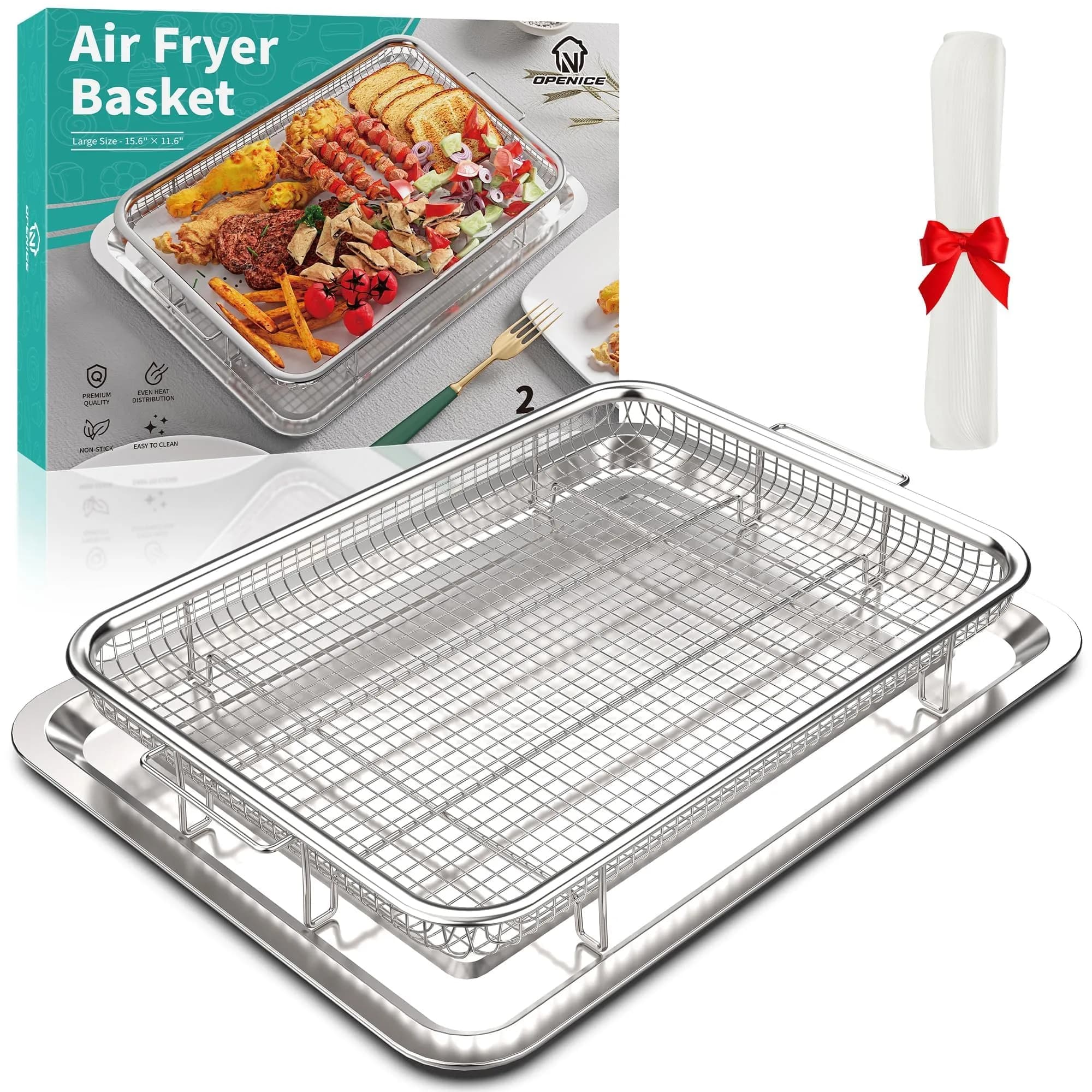 OPENICE Oven Air Fryer Basket and Tray Set 39.9cm x 29.5cm (15.7" x 11.6") | Stainless Steel Non-Stick Crisper Cooker