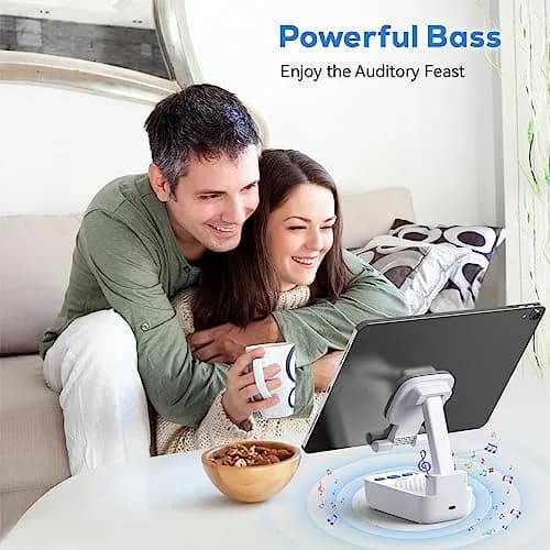 comiso Portable Bluetooth Speaker with Phone Stand, HD Stereo, Adjustable, White | 5W HD Surround Sound Speaker thumbnail 4