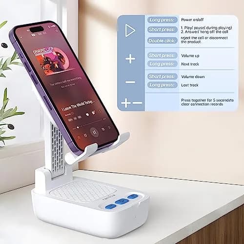 comiso Portable Bluetooth Speaker with Phone Stand, HD Stereo, Adjustable, White | 5W HD Surround Sound Speaker thumbnail 5