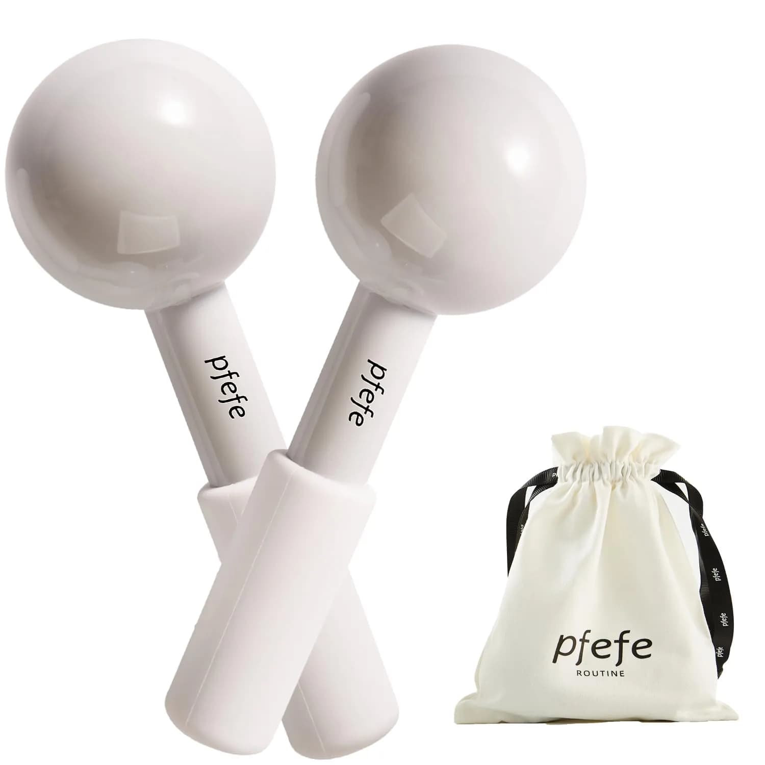 pfefe Ice Globes for Face & Eyes, Unbreakable Stainless Steel Cryo Sticks 2-Pack | Soothe Puffiness & Headaches — White Gloss