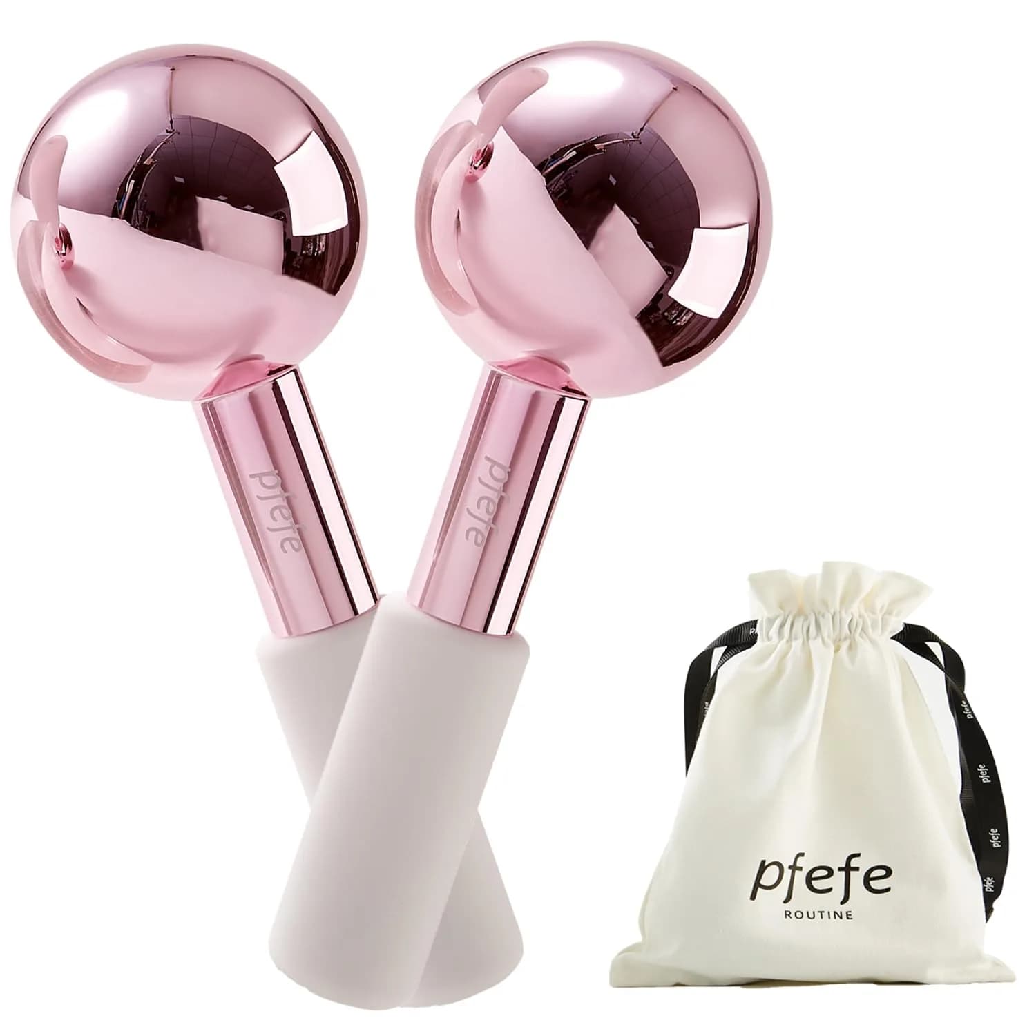 pfefe Ice Globes for Face & Eyes, Unbreakable Stainless Steel Cryo Sticks 2-Pack | Soothe Puffiness & Headaches — Frozenberry Pink